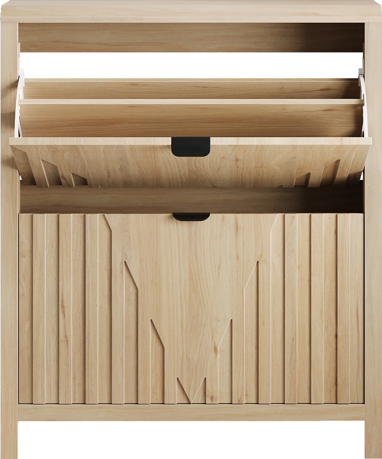 REDOM Schoenenkast 80x24x95 cm - 2 kleppen en geometrisch reliëf - Eikenlook Eikenkleur