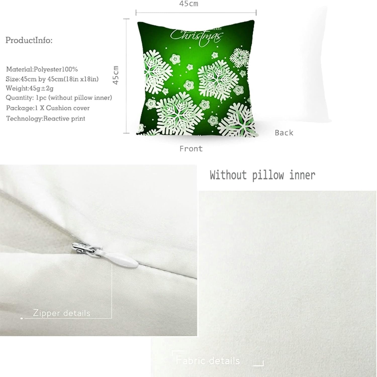 Kerst Kussenslopen Set, Polyester Kussenslopen Groen Bruin Polyester Merry Christmas 45x45cm, 1 Pack – foto 3
