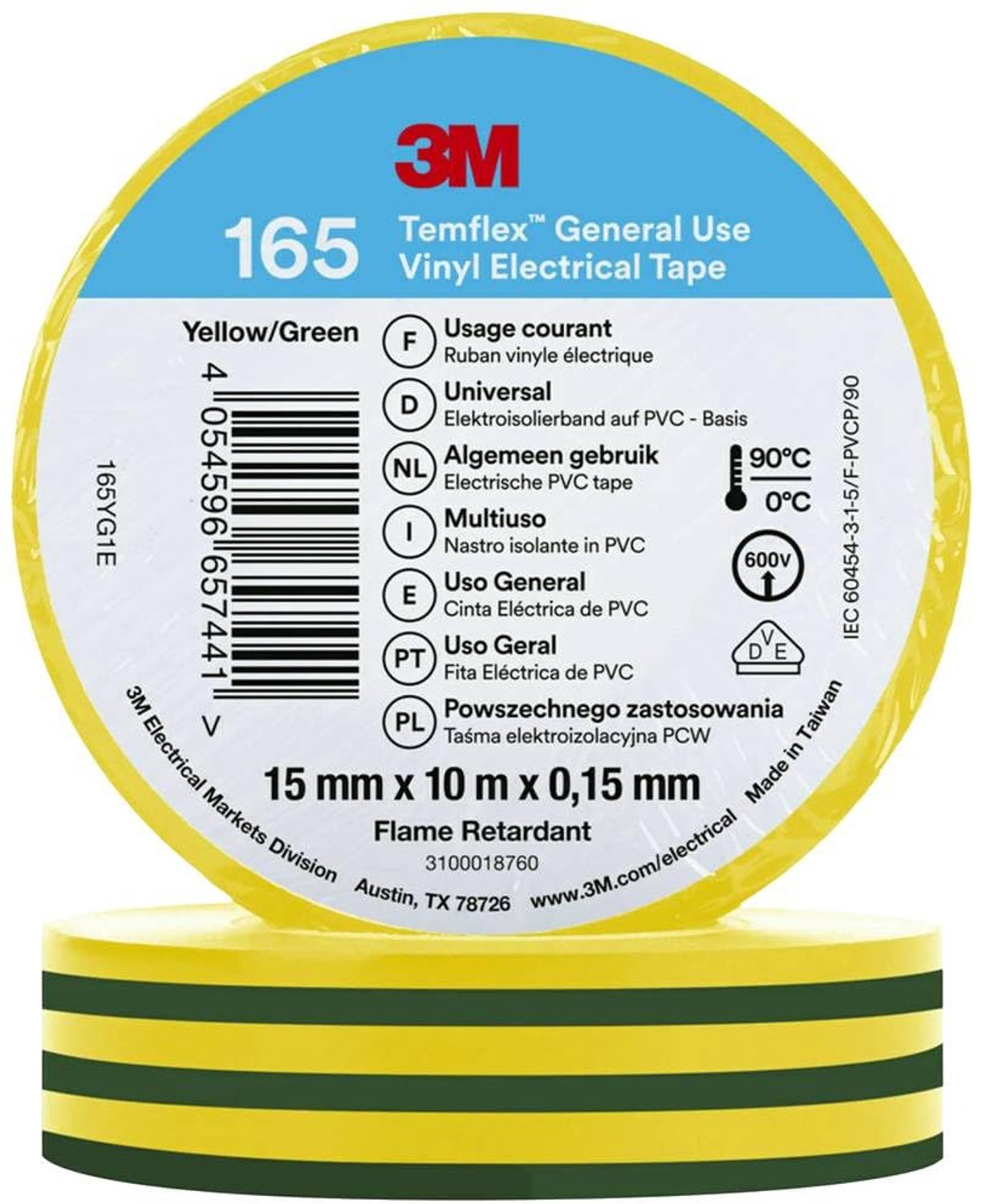 Isolatietape Temflex™ 165 Geel - 10 m x 15 mm