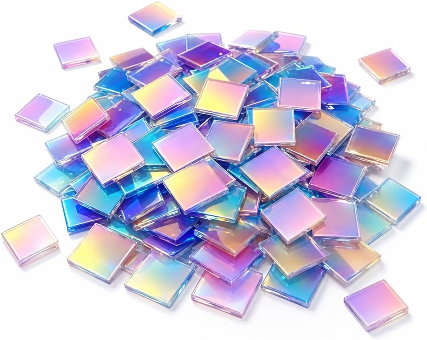 50 stuks iriserende holografische acryl mozaïekstenen om te knutselen, vierkante 2 × 2 cm glinsterende mozaïektegels - ShopVlot