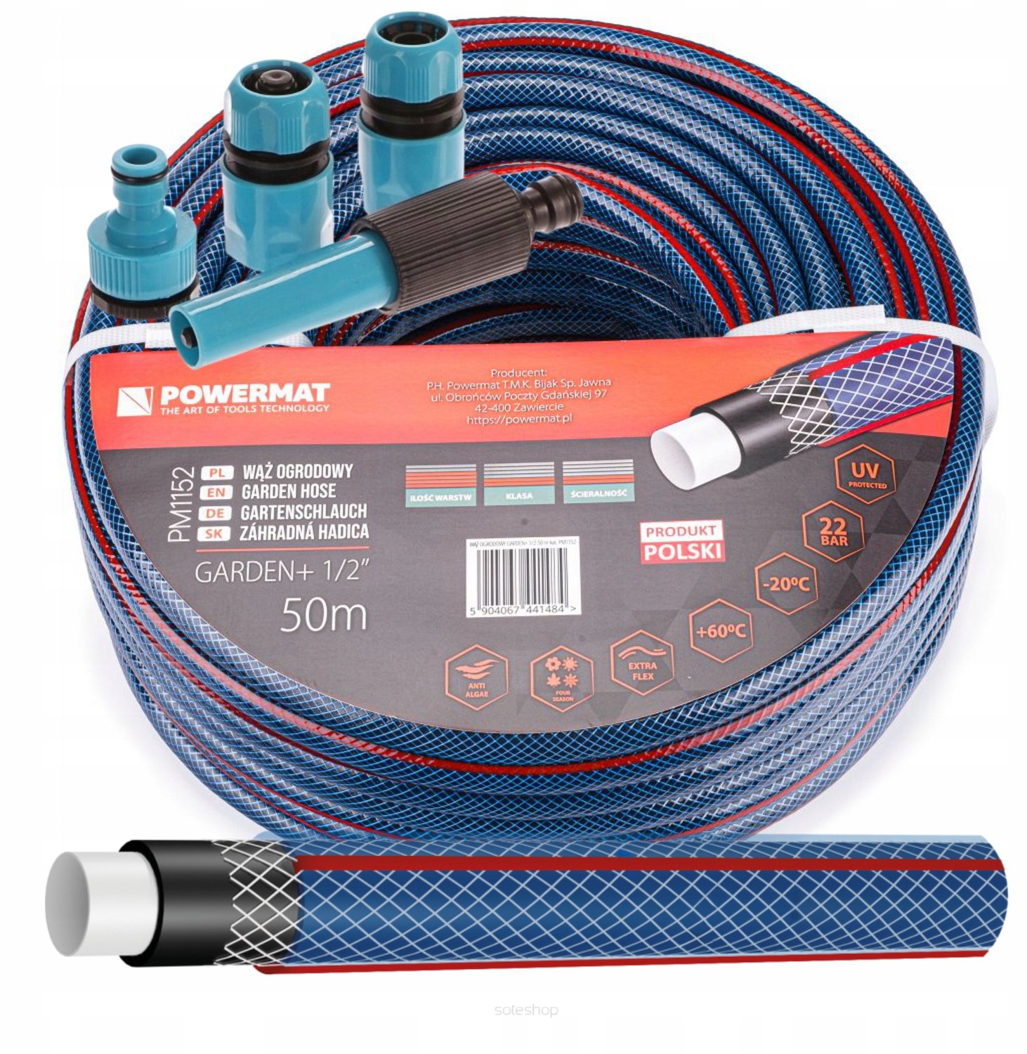 4-laags Tuinslang 1/2" 50m met Koppelingen en Sproeier