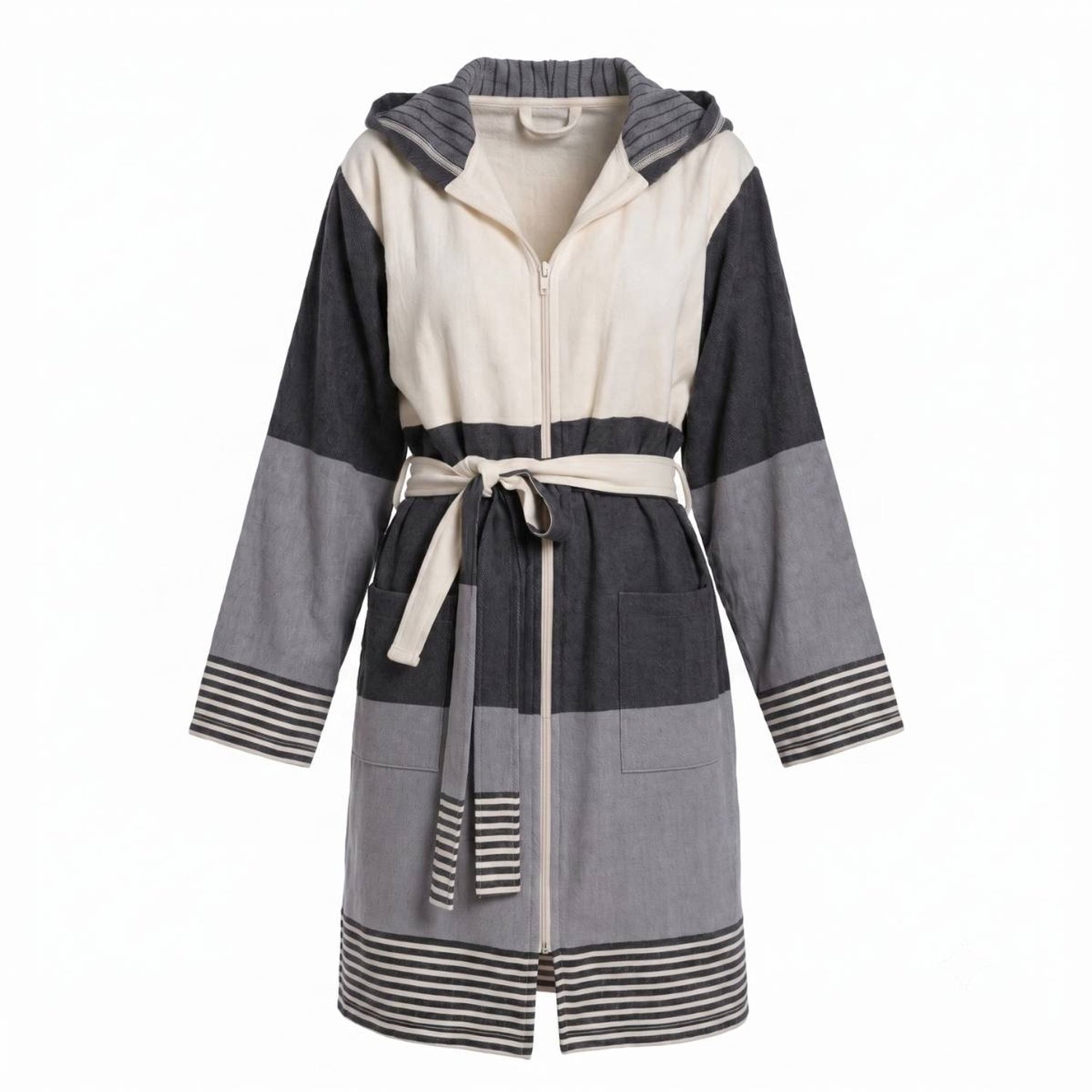 Hamam Badjas Met Rits En Capuchon - Sultan Bicolore - Black / Dark Grey