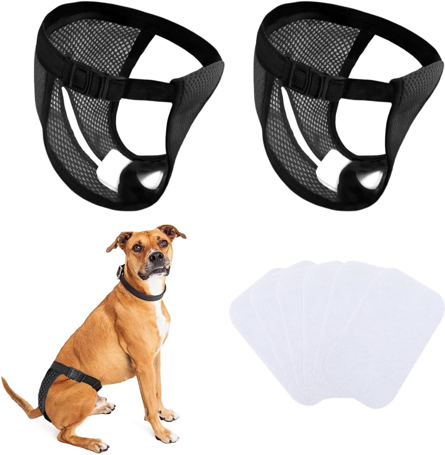Herbruikbare hondenluiers voor actieve honden, inclusief 6 inleggers voor maandelijkse bescherming, zwart (XL)