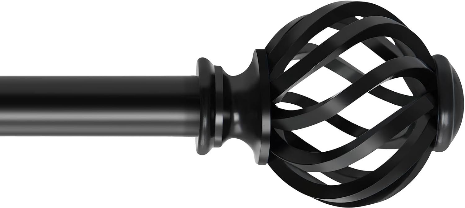 Black Curtain Rod 70-155cm, 16mm Diameter Adjustable Curtain Rod with Hood Knobs and Holders for Living Room, Bedroom - ShopVlot