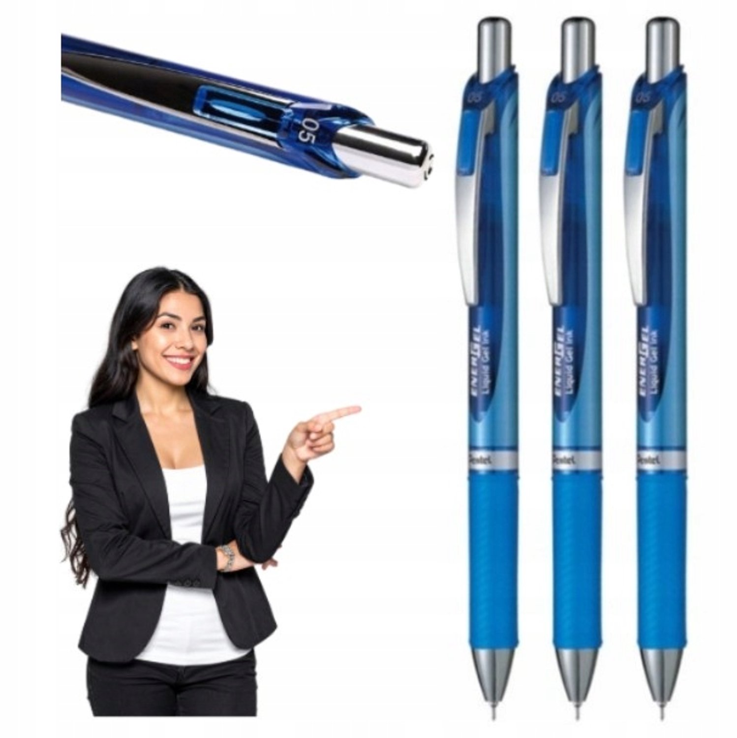 Pentel EnerGel BLN75 Gelpen Set - 3x Blauw, 0.5mm, Sneldrogend