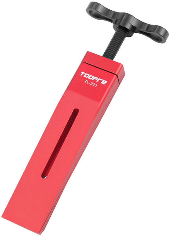 Rood Toopre TL-233 zuigerpersgereedschap voor hydraulische remmen met een zwarte T-knop.