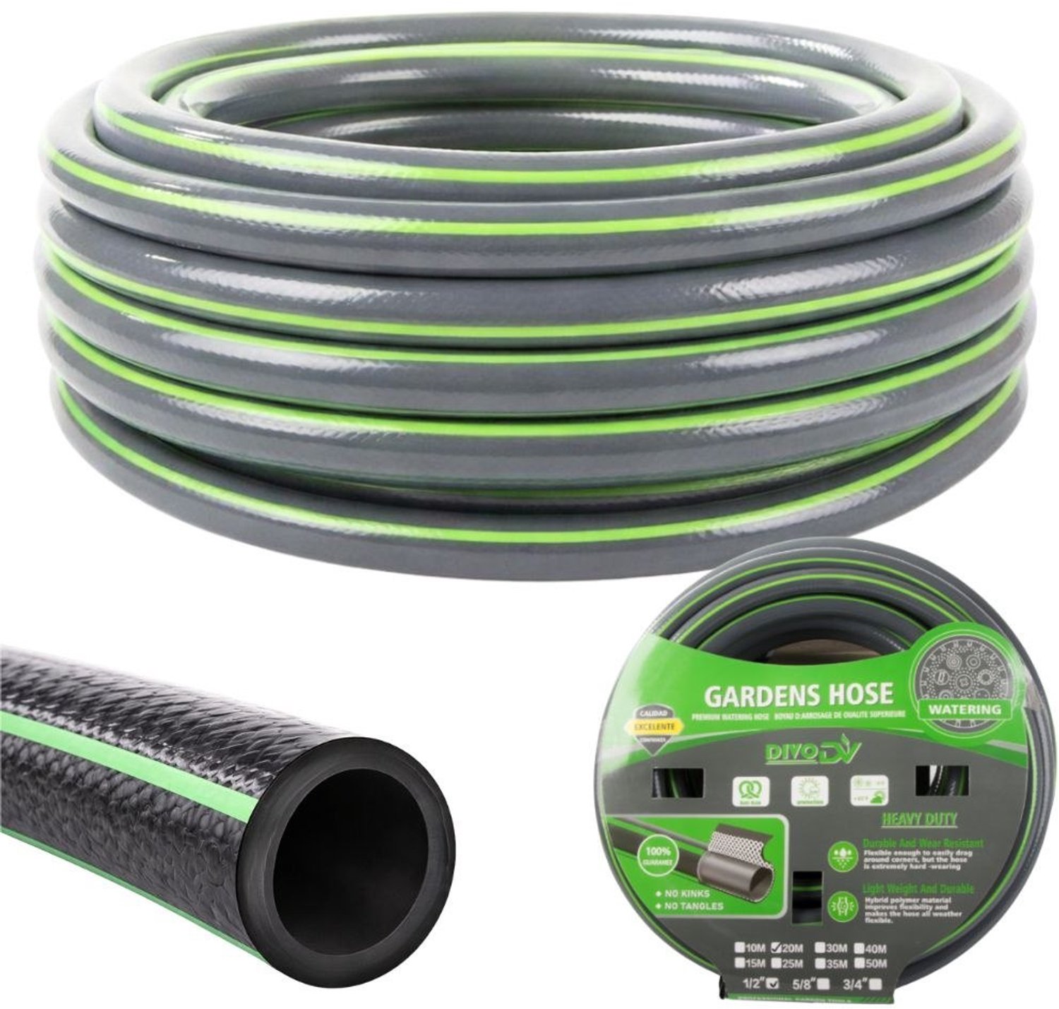 Merkloos Tuinslang 20m 1/2 inch 3-laags Rubber Flexibel