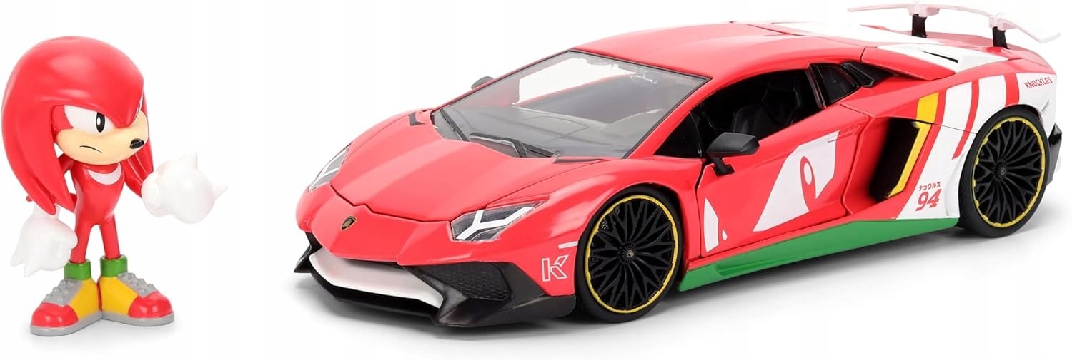 Merkloos Lamborghini Aventador SV met Knuckles Sonic figuur 1:24