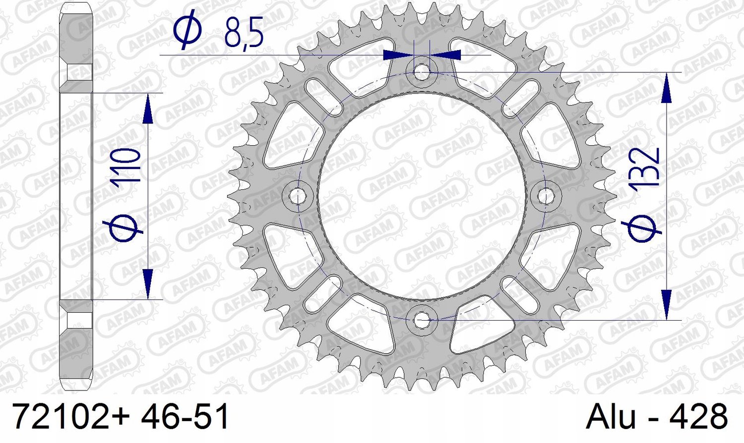 AFAM Aluminium Achtertandwiel #428 - 46 Tanden voor KTM/Husqvarna