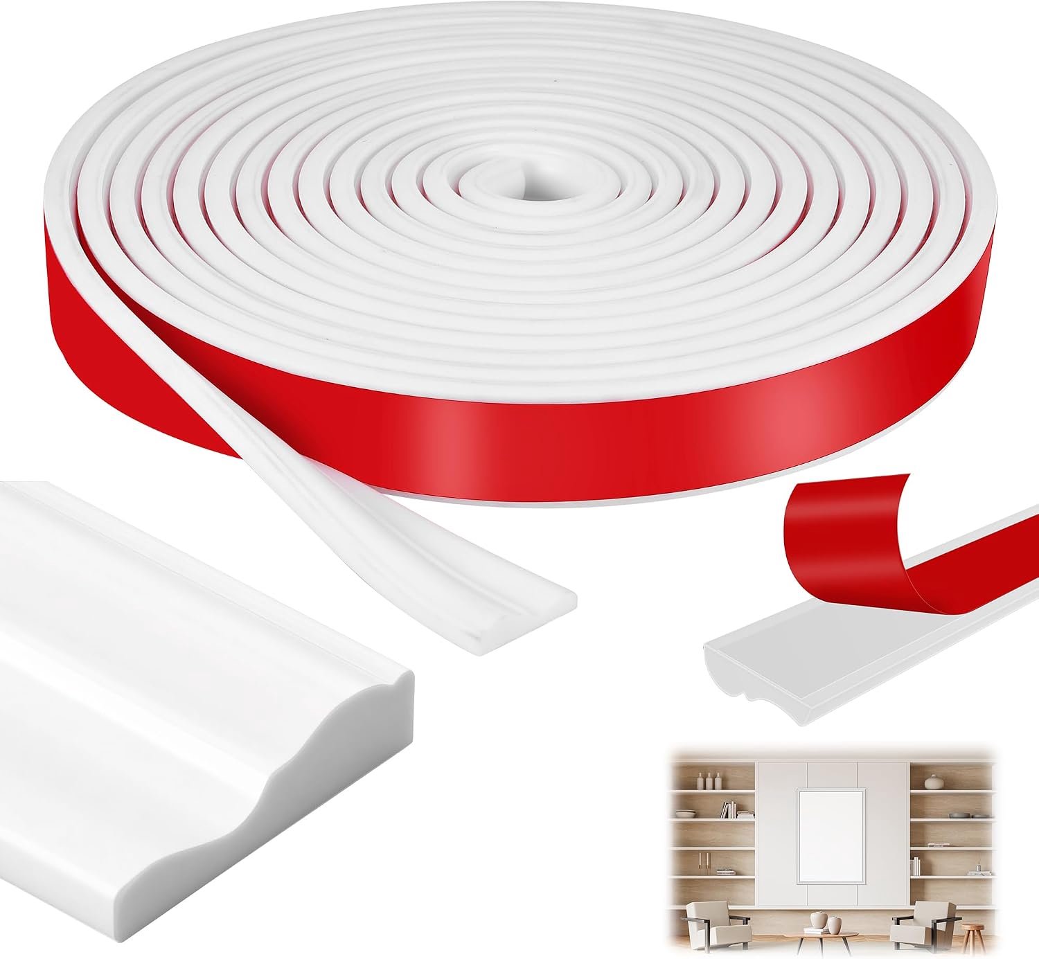 Starvortex Self-Adhesive Wall Frame, 23ft x 4cm, Self-Adhesive Wall Frame, Decorative PVC Skirting Board, Suitable for Interior Doors, White, Soft Ski