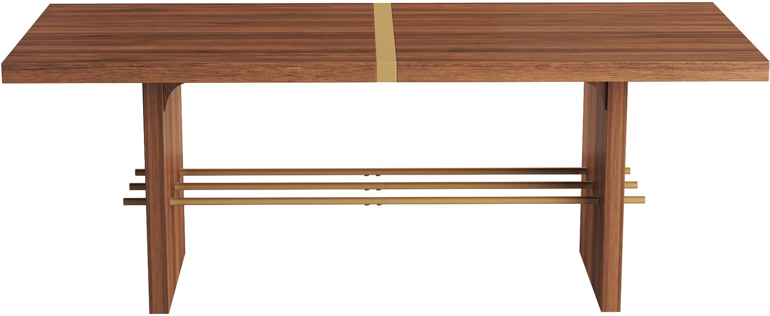 SONNENH Rechthoekige eettafel met goudkleurige dwarsverbinding - MDF walnootlook - 180 x 75 cm