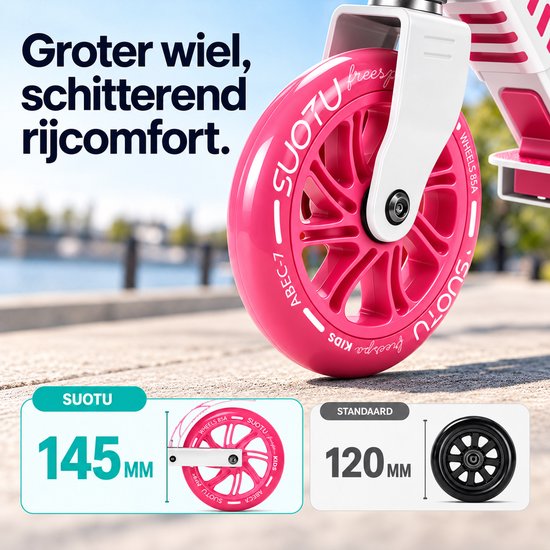 Suotu Kinderstep - 145mm Lichtgevende Wielen - Step - Speelgoed Jongens/Meisjes - Max stuurhoogte: 85 cm - Aluminium - Roze/Wit — cadeau in Spellen & Speelgoed - foto 4