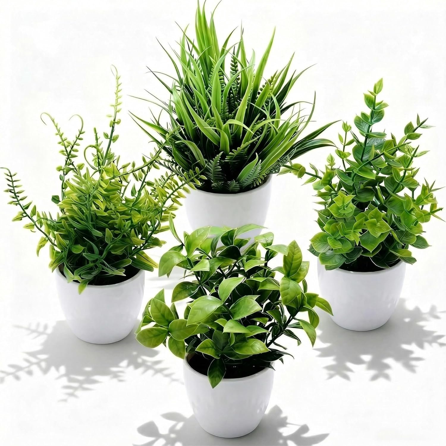 SnelShoppen - 4 Stuks Kleine Kunstplanten voor Binnen, Decoratieve Mini Kunstplanten in Wit, Perfect voor Keuken, Slaapkamer, Huis en Kantoor, Kunstst