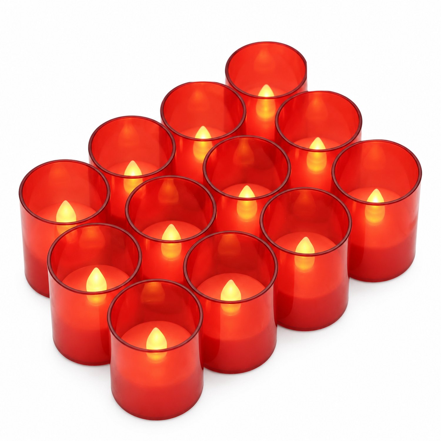 led kaarsen - 12 rode theelichtjes in bekervorm per doos, warme vlamvormige verlichting, met afstandsbediening en knoopcel voor de afstandsbediening