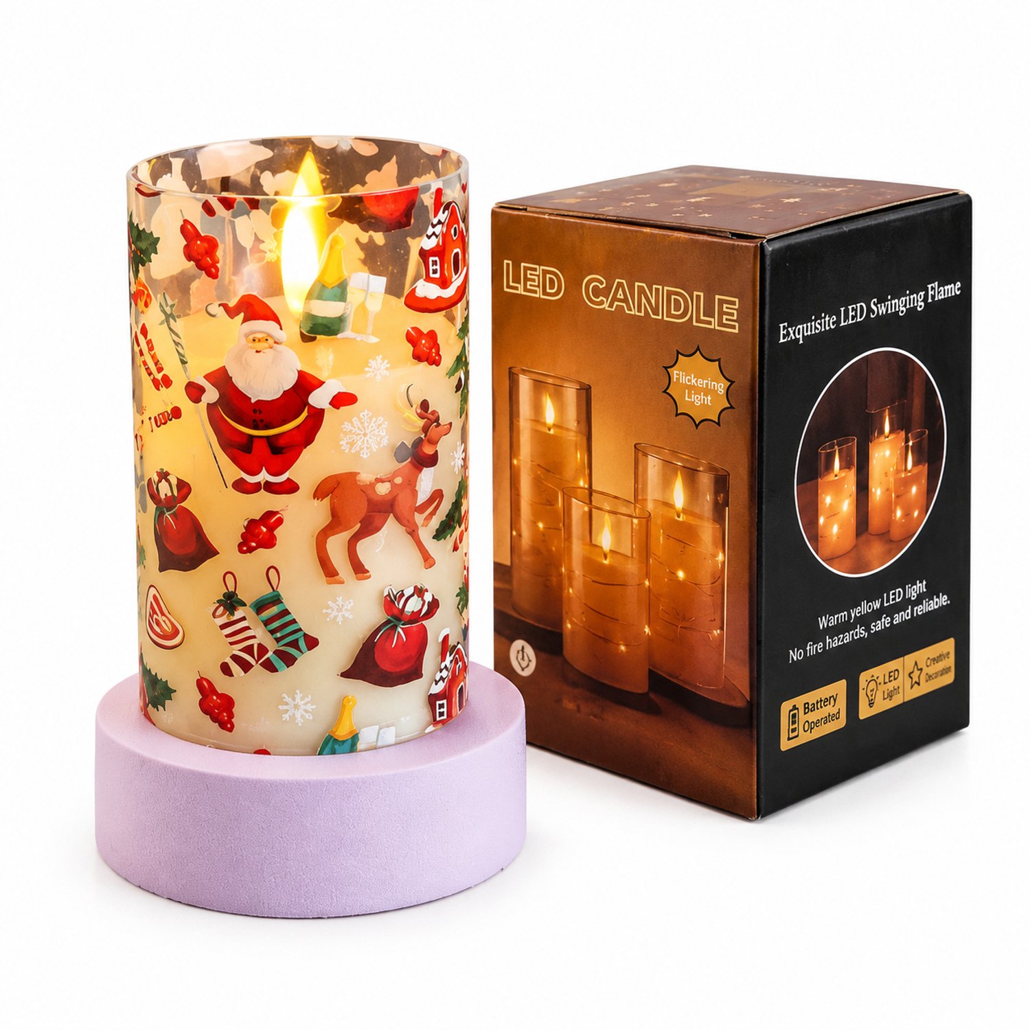 led kaarsen - elektronische kerstkaars, 7,5 × 12,5 cm, warm licht met vlameffect, 3 AAA-batterijen, batterijen niet inbegrepen