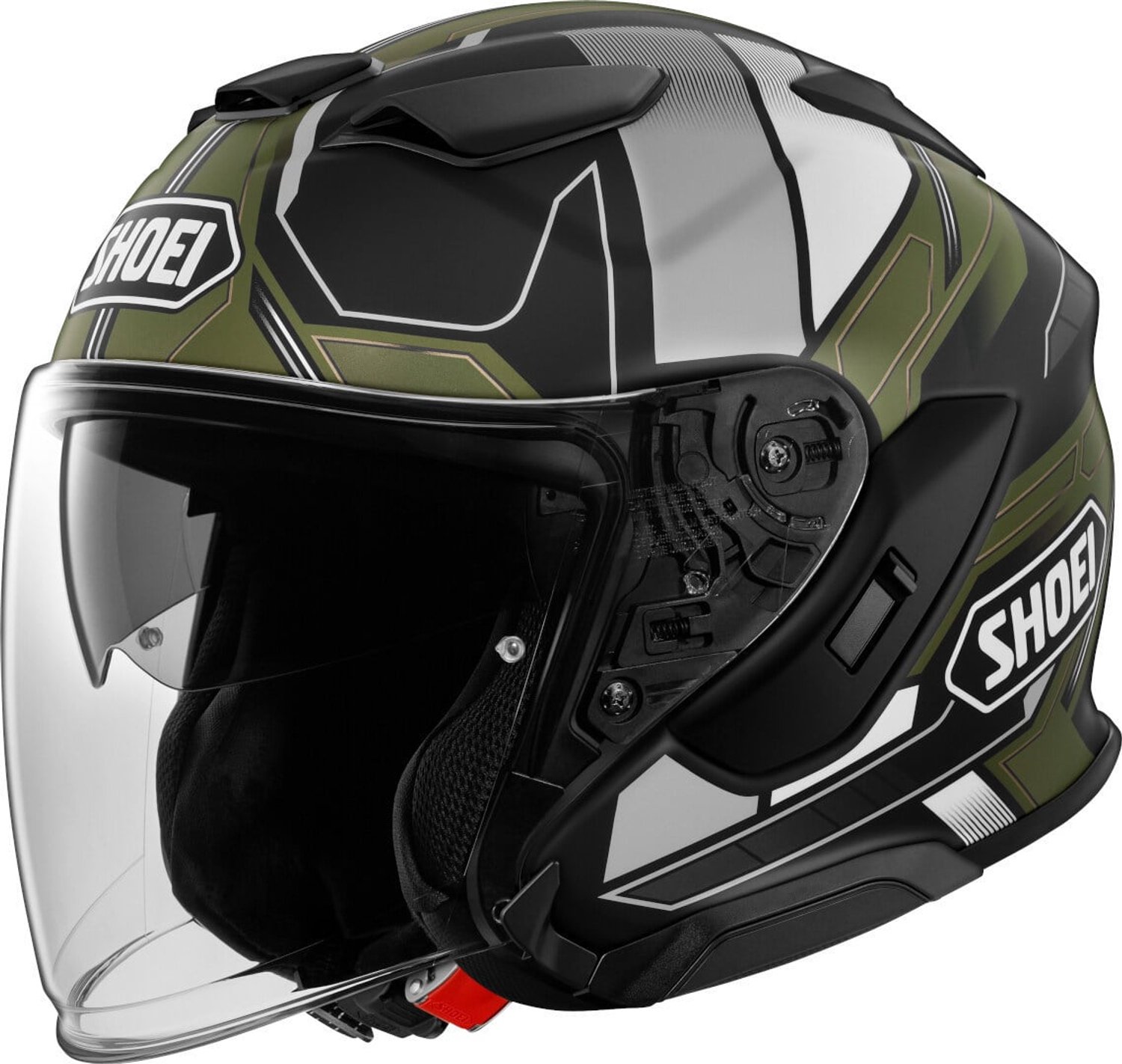 Shoei J-Cruise 3 Whizzy TC-11 Mat Zwart Wit Groen Bruin Jethelm - Helm