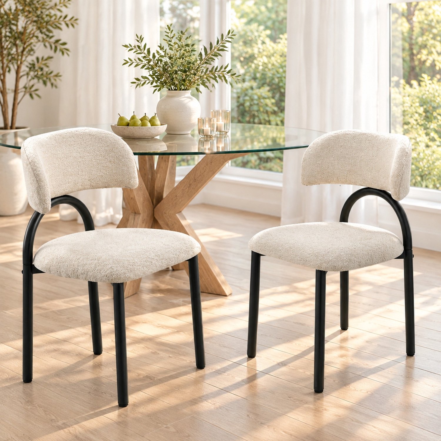 MODFU Eetkamerstoelen Set Van 2 - Gestoffeerde Zitting En Rugleuning - Modern - Beige