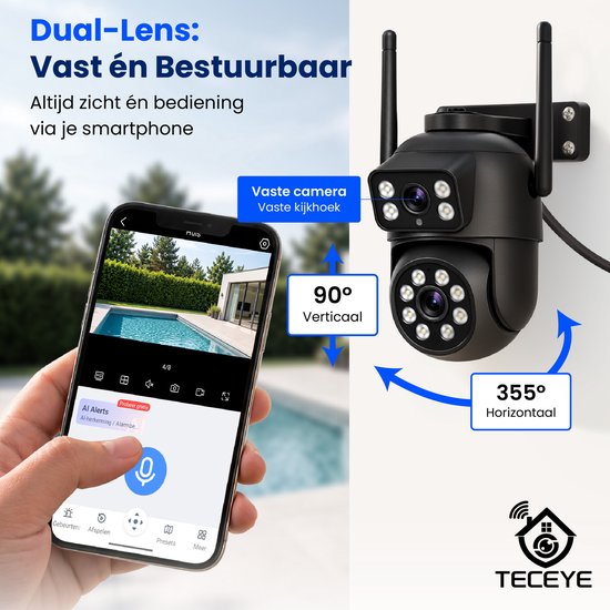 Teceye® Dual Wifi Beveiligingscamera Set van 4 - Draadloze Buitencamera met Nachtzicht en App - PTZ IP Security Camera - Bewakingscamera Buiten - Camerabewaking Draadloos - Nachtcamera Recorder 500GB — afbeelding 3