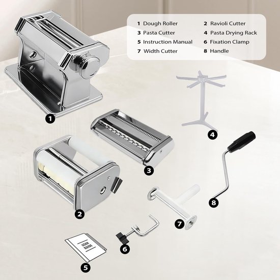 Pasta & Ravioli Maker Set - 150mm Stalen Noodle Maker met 9 Dikte-instellingen — afbeelding 5
