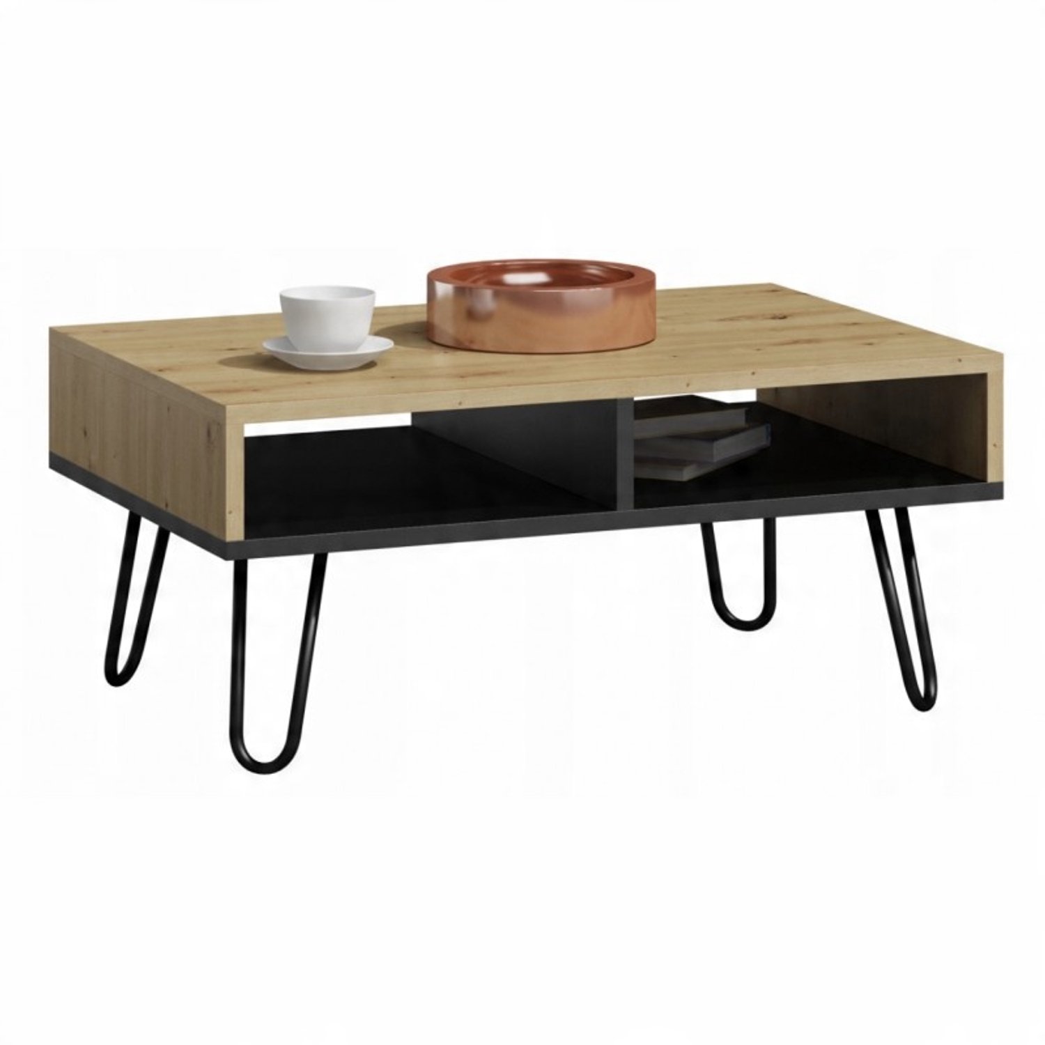 Per La Vita Dora - Salontafel - Artisan eiken en zwart - Metalen frame - Onderste gaasplank
