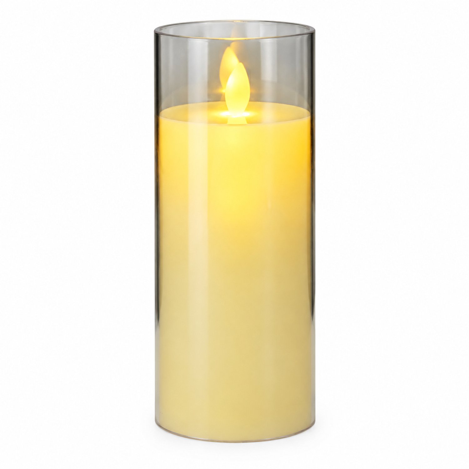 led kaarsen met bewegende vlam - ivoorkleurige LED-kaars, 7,8 x 17,5 cm, warm licht en transparante kap voor kerstdecoratie