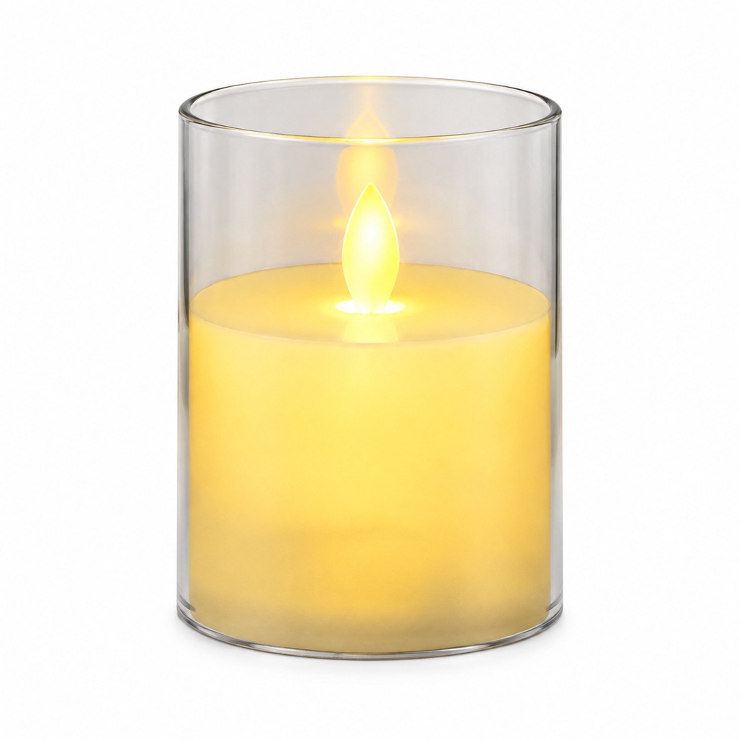 led kaarsen met bewegende vlam: ivoorkleurige kaars van 7.8 x 10 cm, warm licht en transparante cilindervormige kap