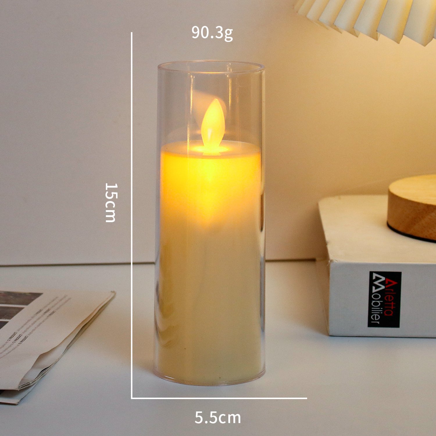 SWGOTA led kaarsen met bewegende vlam - ivoorkleurige uitvoering, 5,5 x 15 cm, transparante kap, voor kerst- en bruiloftdecoratie