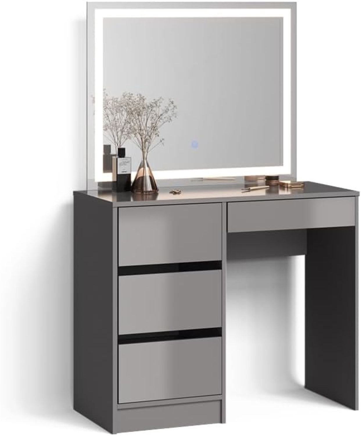 Make Up Tafel met Spiegel - Kaptafel voor Meisjes - Hollywood Spiegel met Verlichting - LED-spiegel - Grijs