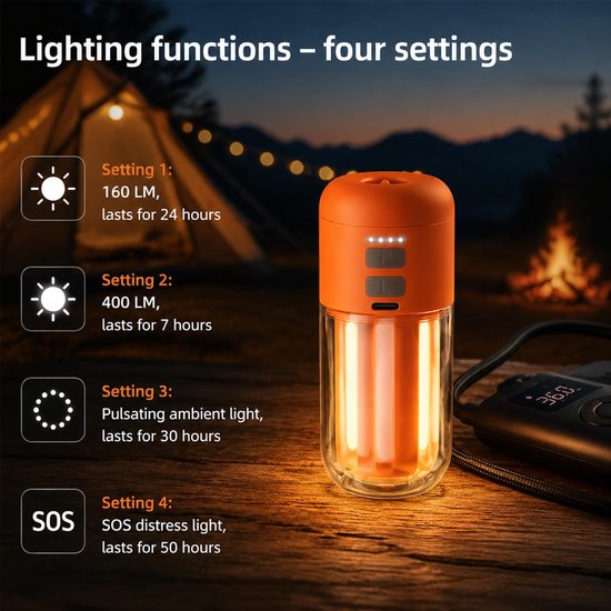 Mini-elektrische luchtpomp, 430 l/min accupomp met 5 sproeiers en ledlicht — afbeelding 4