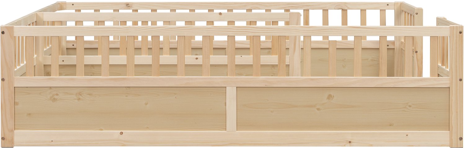 REDOM Duo-vloerbed voor 2 matrassen 90x200 cm - Hoge beschermrails en open instap - Naturel