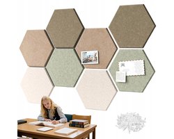 Viltbord - Vilten Prikbord - Fotodisplaybord - Visionboard - Decoratief Wandtegels - Zeshoek - 8 Stuks - 30x26x0,9cm - Incl. Punaises - Gepersonaliseerde Fotowand - Voor School & Thuis & Keuken & Kantoor