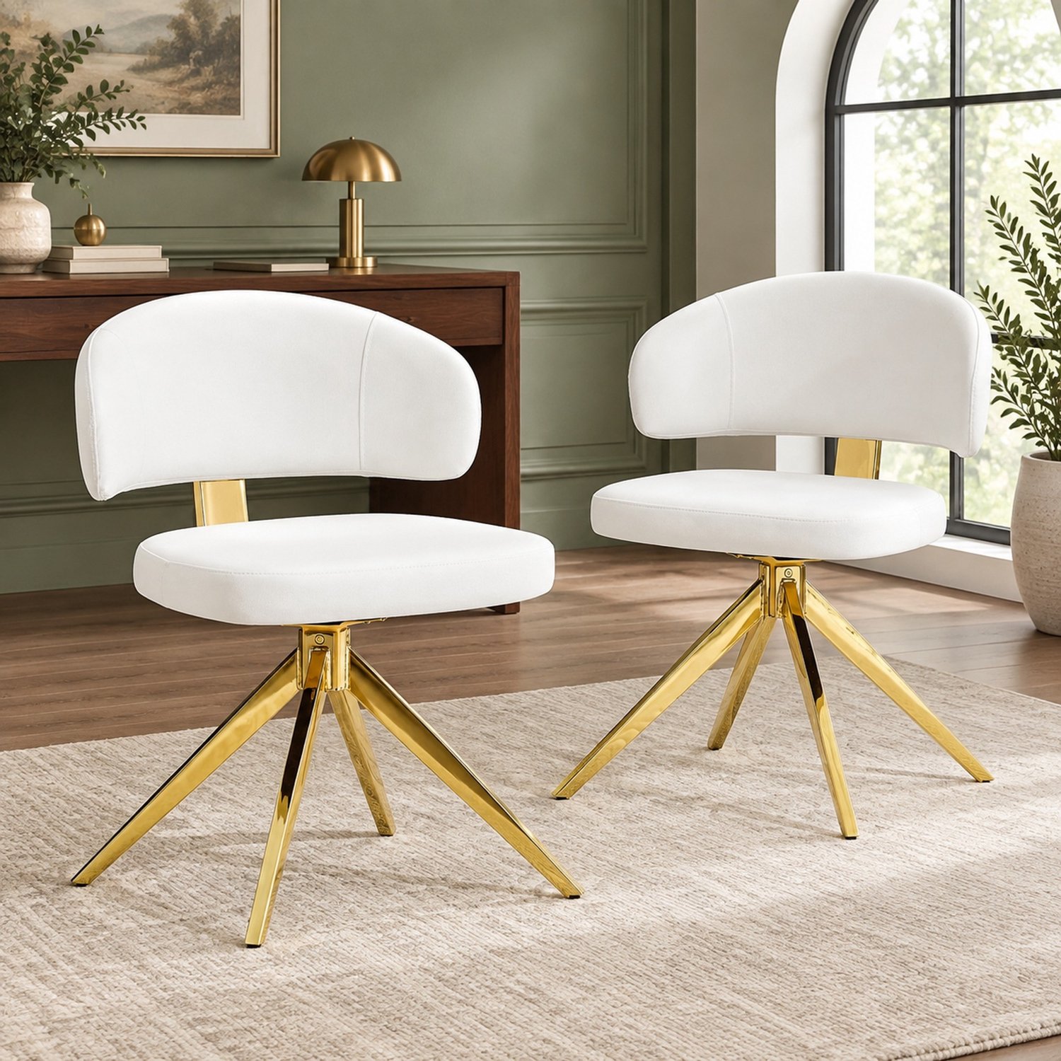 MODFU Eetkamerstoelen Set Van 2 - Draaibaar - Scandinavisch - Kunstleer - Wit