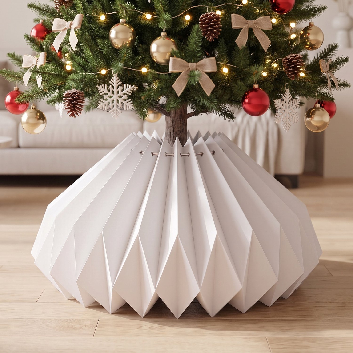 Soontrans Kerstboomrok van Karton, Opvouwbare Kerstboomkraag met 3D Honingraatstructuur, Kerstboomdecoratie voor een Feestelijke Kerstsfeer, Decoratieve Kerstboomvoet voor Kerstdecoratie, Model B, Wit