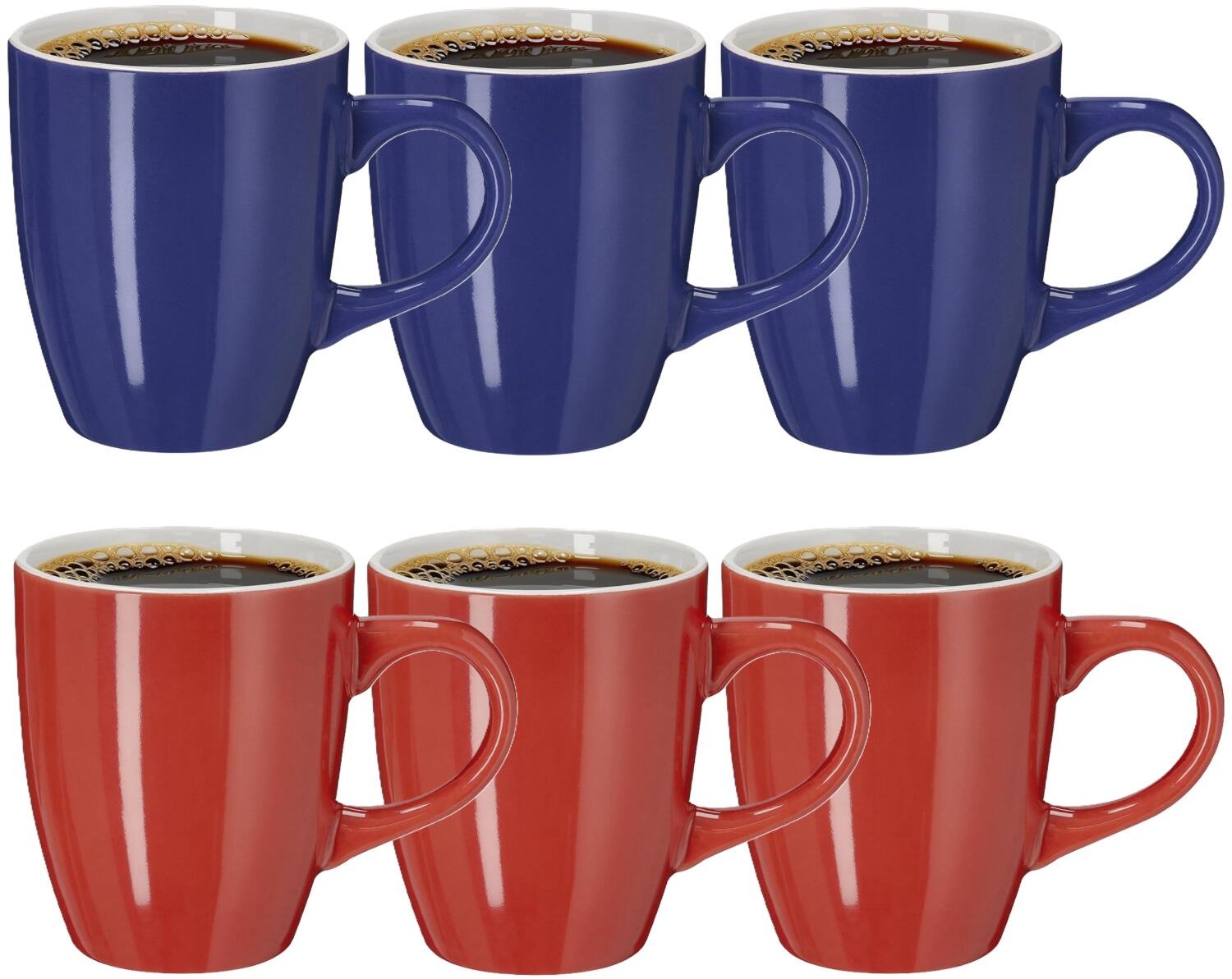 Bellatio Design Koffiekopjes Colourful Glaze - 6x stuks - Keramiek - rood / blauw - 350 ml - 10 cm