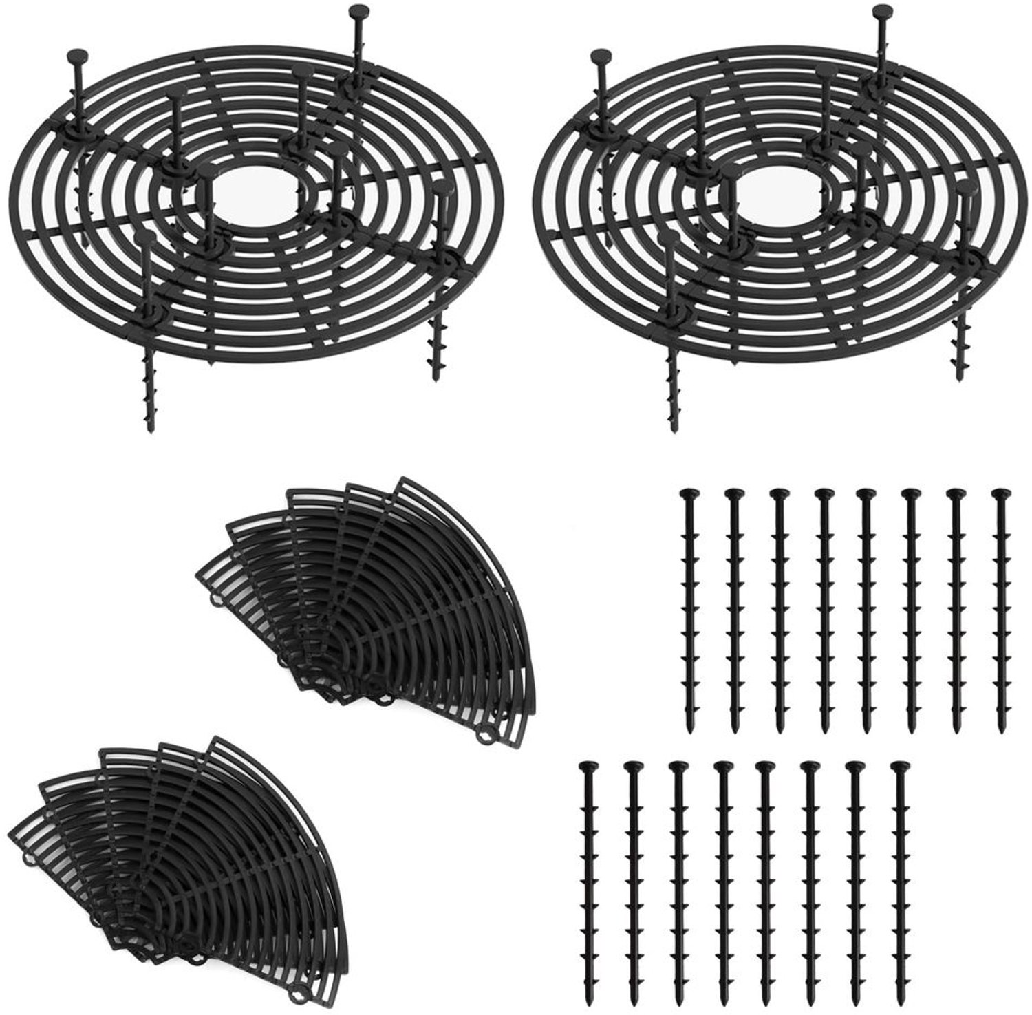 Bloempotrooster 30 cm - Kunststof - 2 Stuks - Plantenbescherming - Dierenbescherming - Duurzaam - Inclusief 16 Fixatiepalen - Plantenrooster