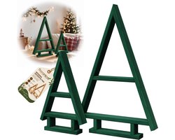 Floranica Sapin de Noël en Bois Fait Main - Set de 2 Arbre de Noël Vert, Mini Décoration de Noël, Décoration hivernale