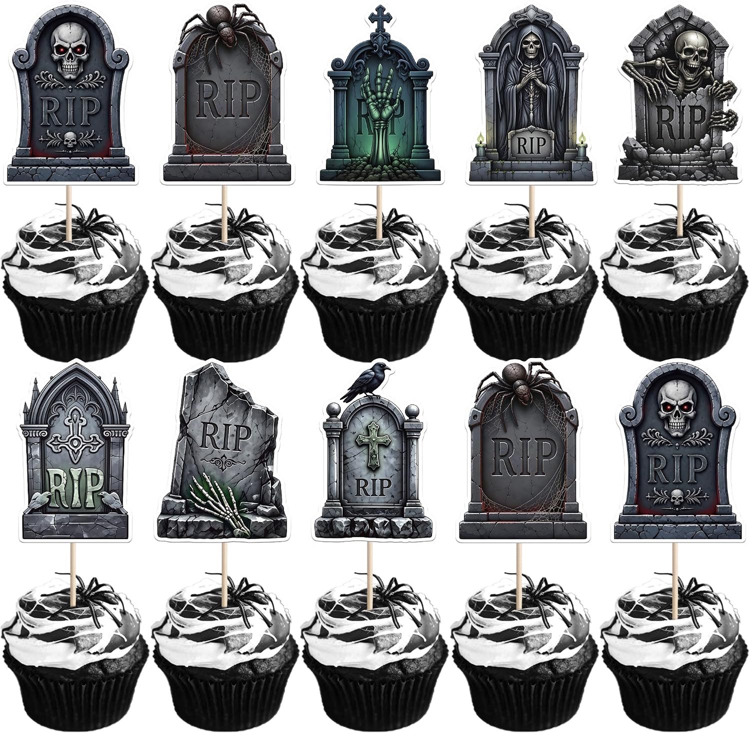 40 Grafsteen Cupcake Toppers voor Halloween