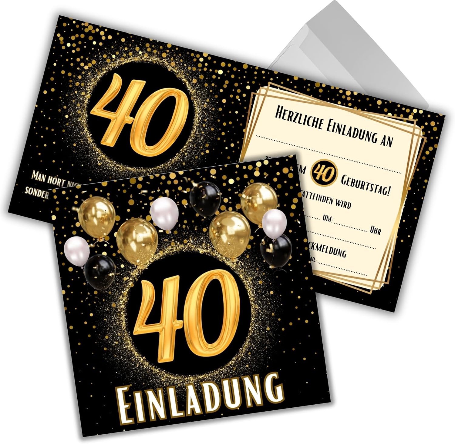 40e verjaardagsuitnodigingen - 12 stuks met enveloppen - 12x12 cm