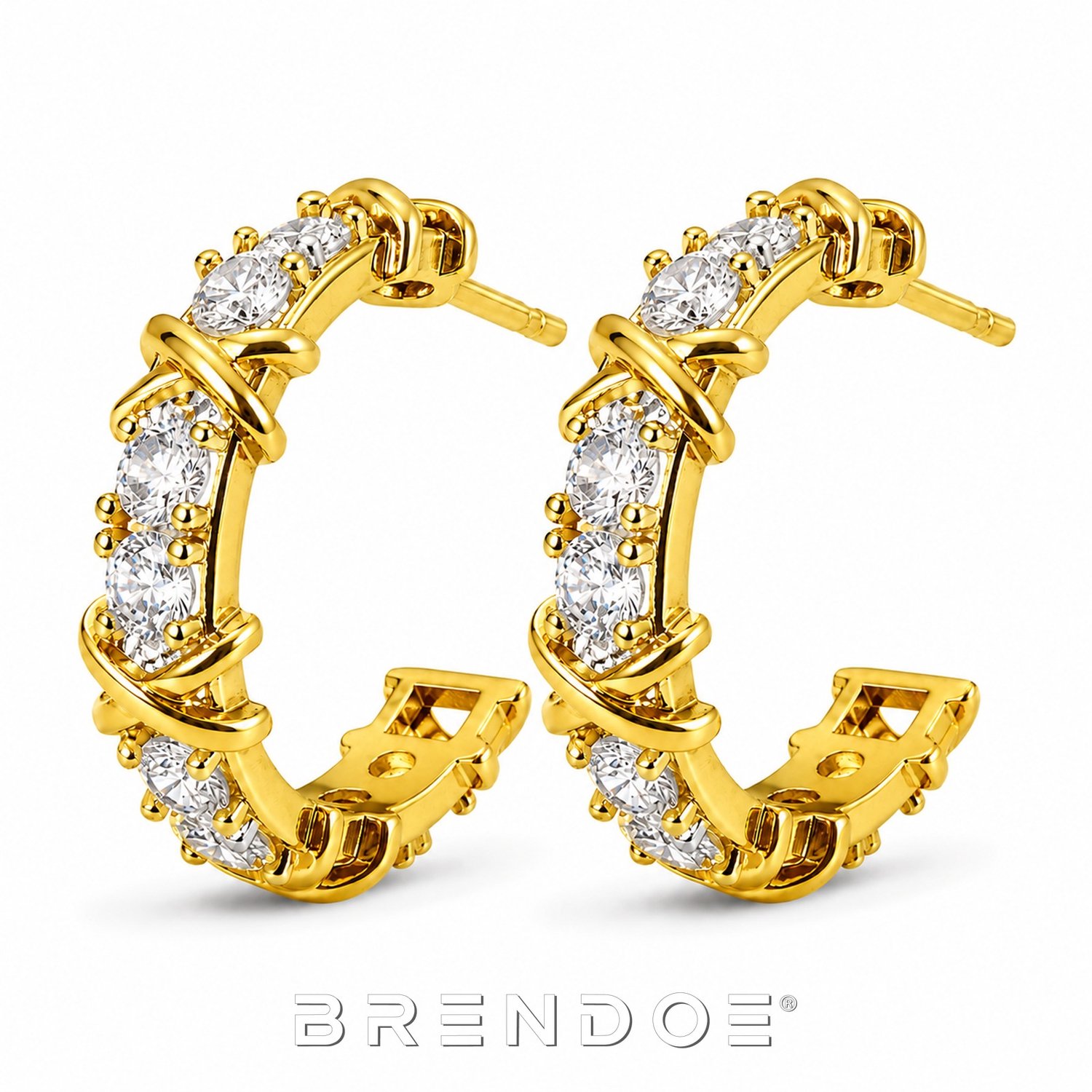 Brendoe Goudkleurige Oorringen Dames – Geometrisch Design met Zirkonia – Elegante Oorbellen