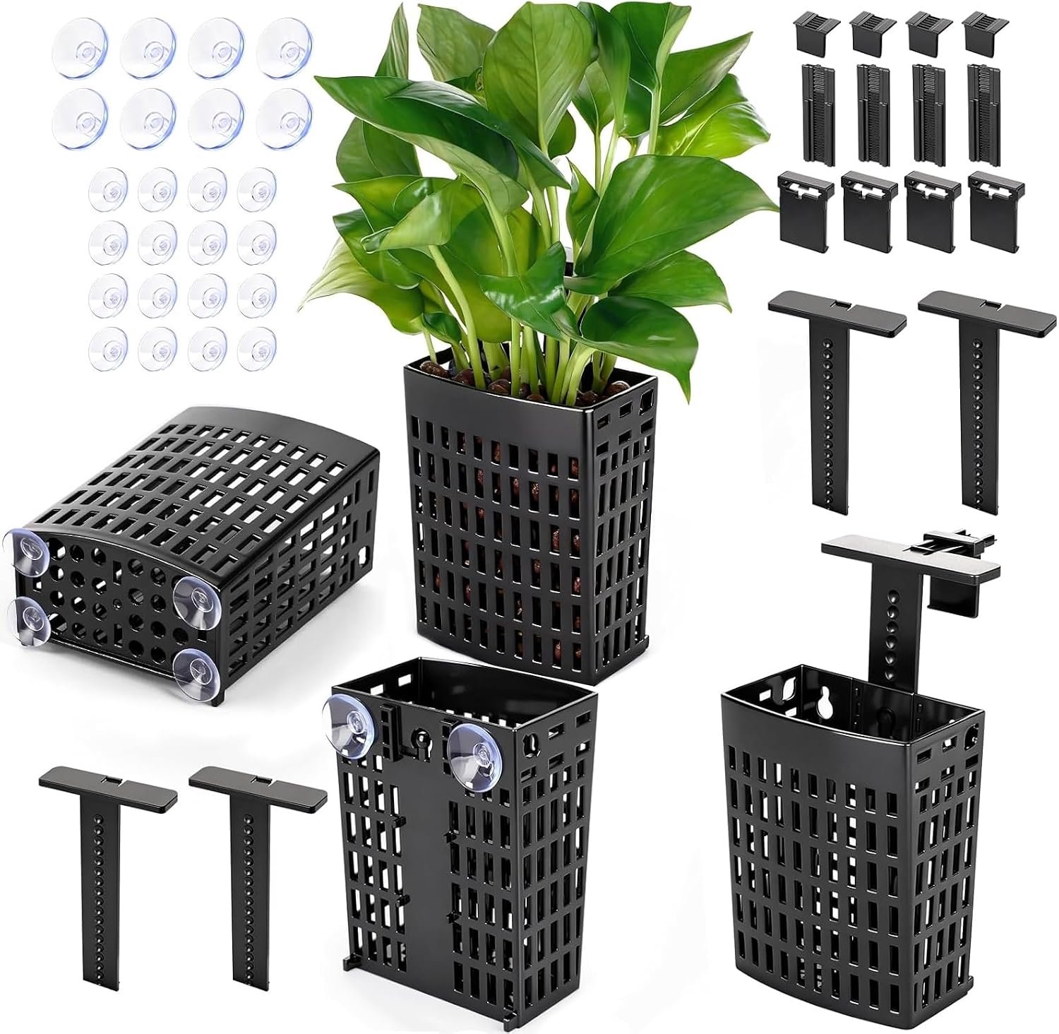 4-delige set aquariumplantenhouders, in hoogte verstelbare aquariumplantenhouder, decoratieartikelen, accessoires voor plantenbakken, systeem voor hydrocultuur en aquascape-decoratie