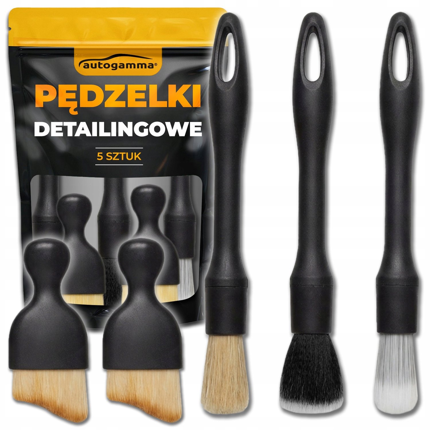 5x Auto Detail Penseel Set - Interieur, Velgen & Dashboard Reiniging