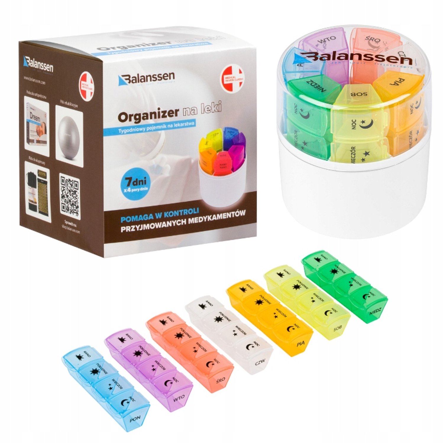 Wekelijkse Pillendoos Organizer 4 Doses per Dag - Rond Kleurrijk