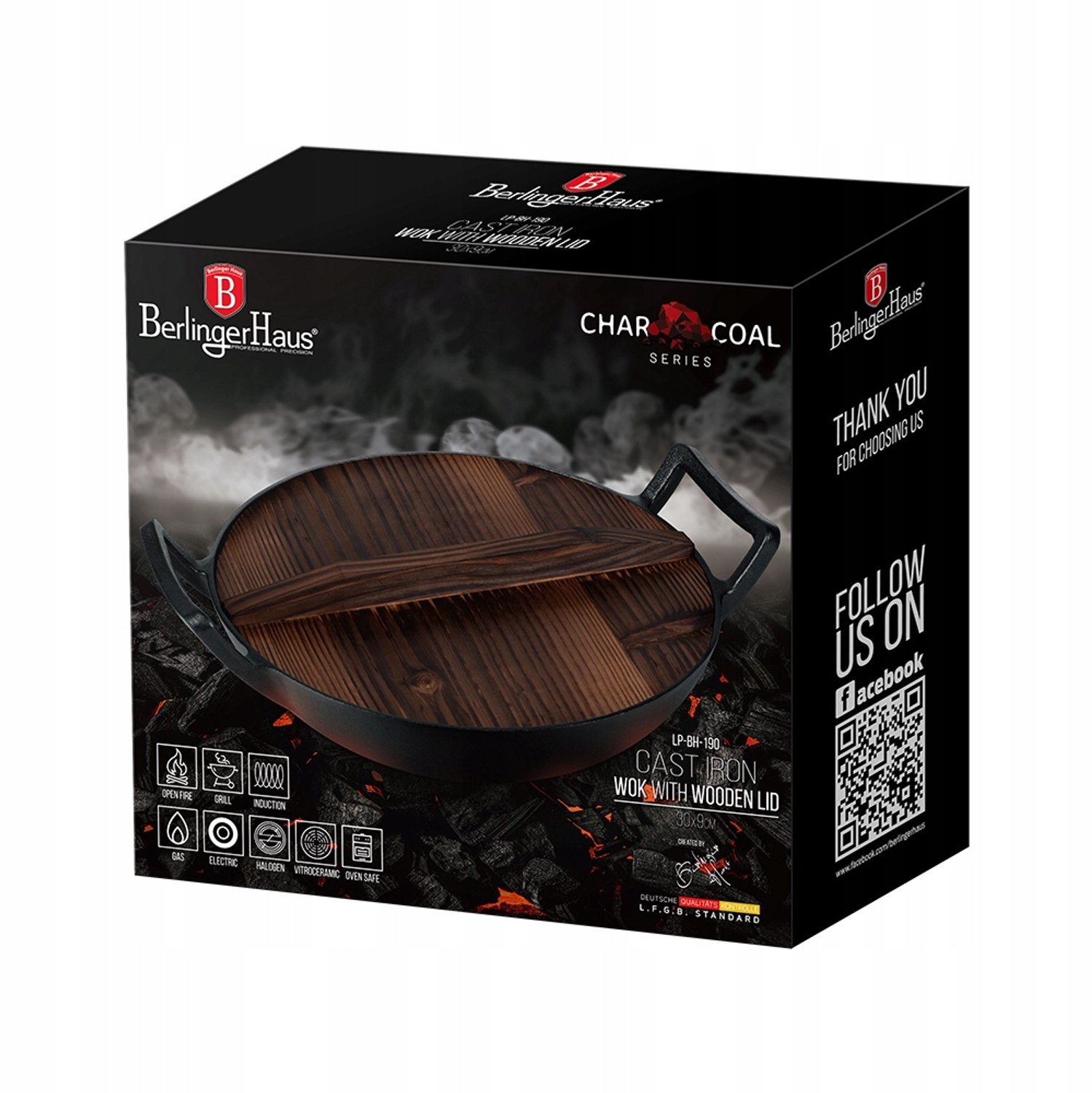 Gietijzeren Wok met Houten Deksel - 30 cm