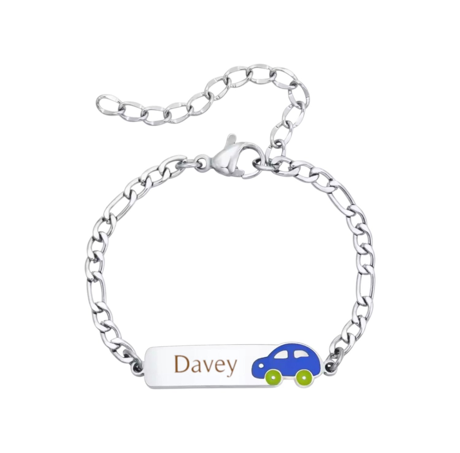 Jongens Naam Armband met Auto Zilver