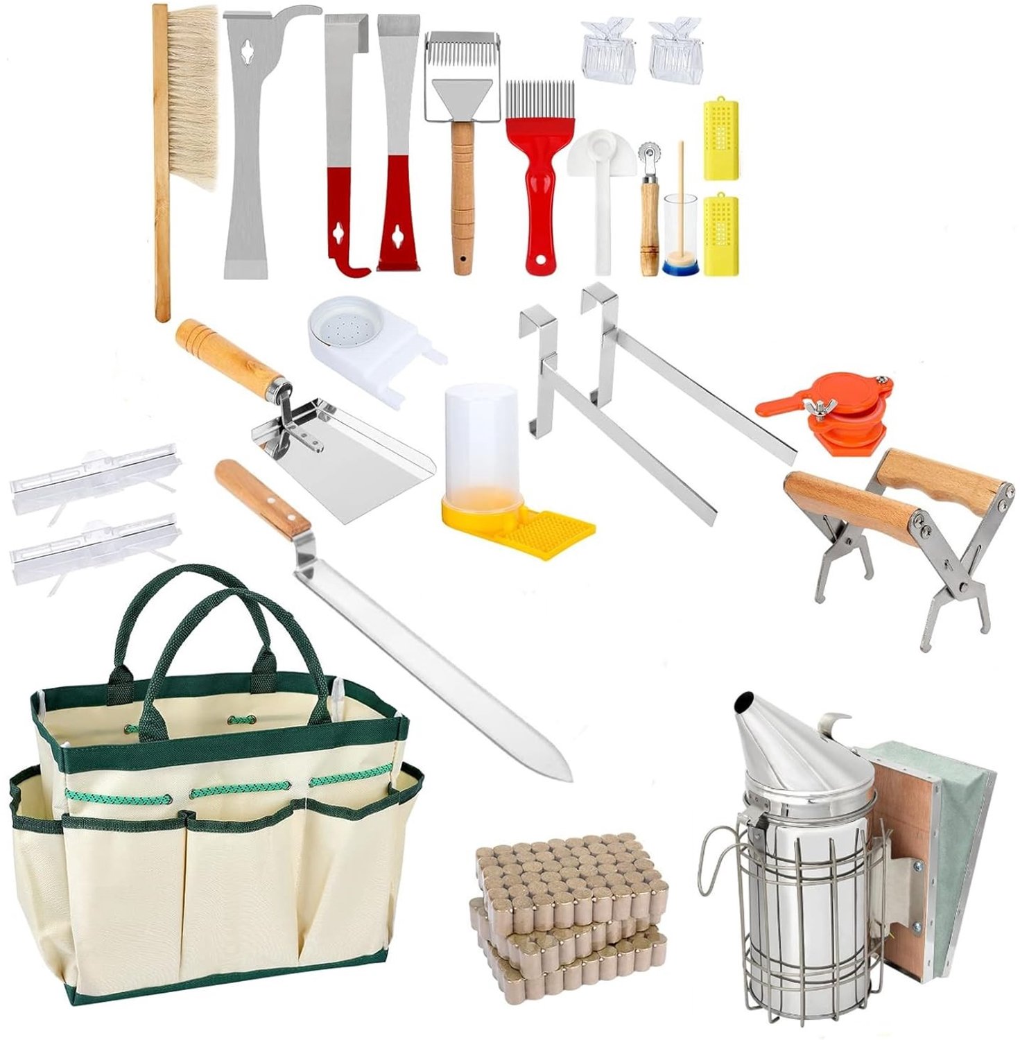 Beekeeping Benodigdheden: 26 Stuks Beekeeper Gereedschap en Accessoires, Inclusief Bijenborstel en J-Hooks voor Professionele Imkers en Beginners