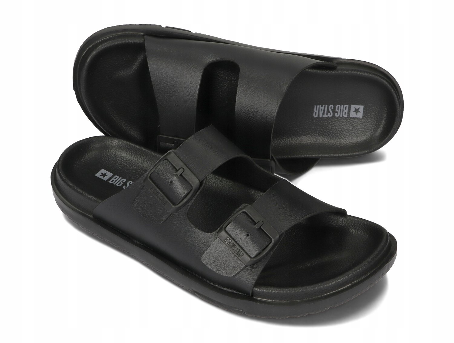 Big Star Heren Slippers Zwart - Lichtgewicht Schuim met Eco-leer Gesp - Maat 40