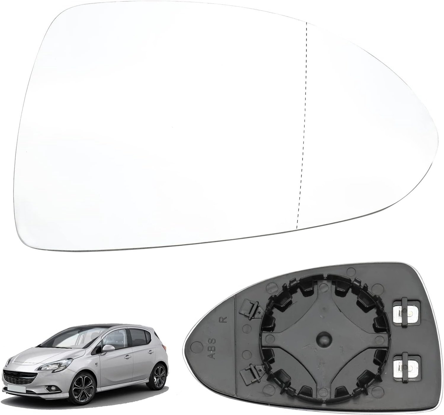 Vervangende spiegelglas voor Opel Corsa D en E - Verstelbare asferische buitenspiegel - Geschikt voor rechtse omgekeerde lens (07.2006-06.2019)