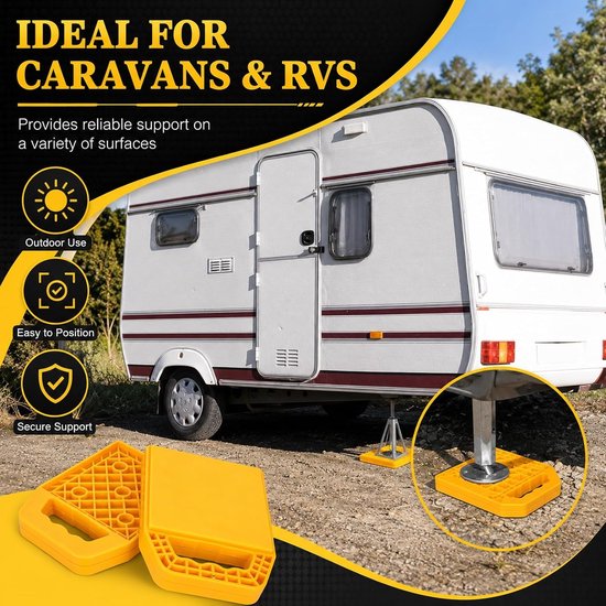 Stevige Ondersteuningsplaten voor Caravans - 4 Stuks Stapelbare Basisplaten met Antislipoppervlak, Ideaal voor Ondersteuningsblokken en Motorhomes, Duurzaam en Betrouwbaar — afbeelding 3