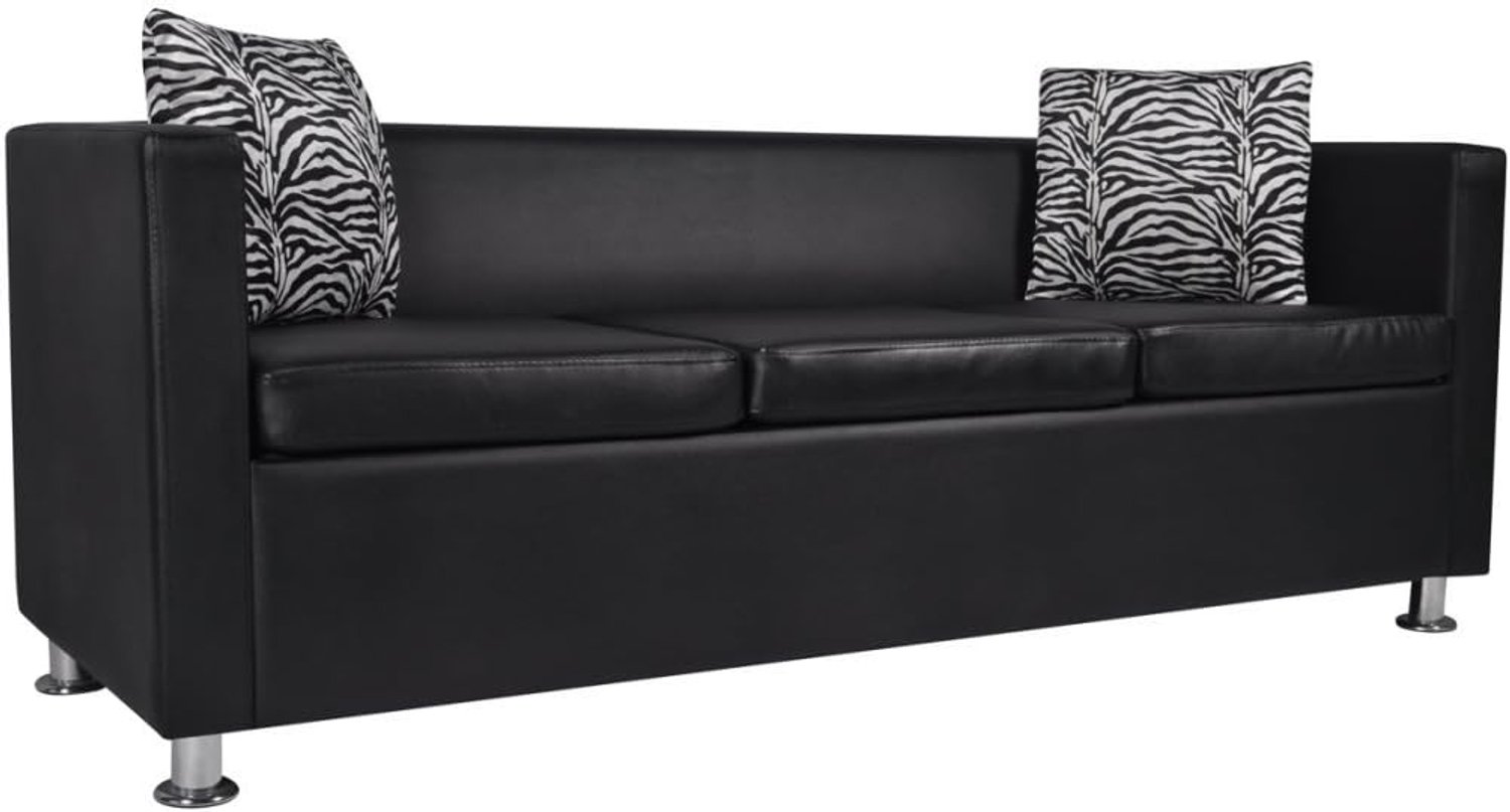 3-zits sofa kunstlederen sofa loungesofa rugleuning bank met 2 kussens zitcomfort zwart
