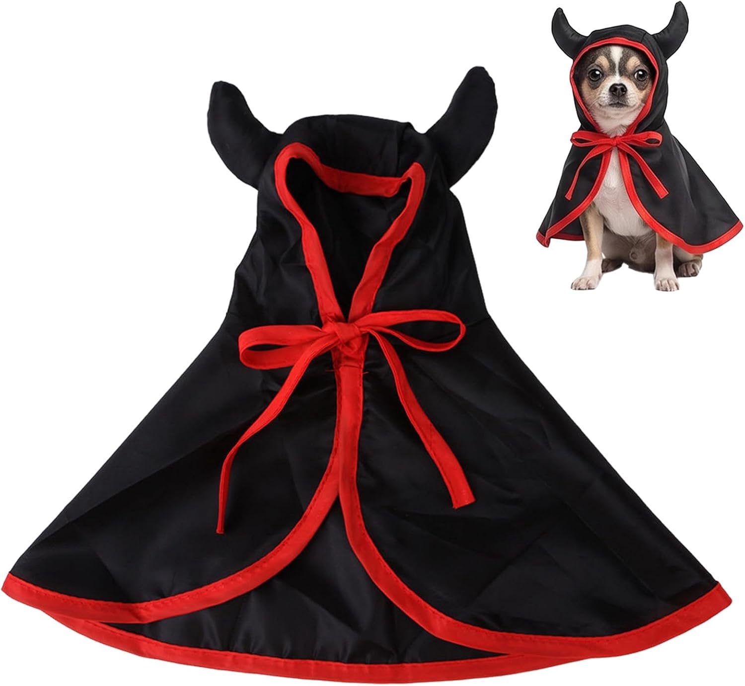 Halloweenkostuum voor honden en katten, duivelcape met demonenhoorns, zwart, vampierkostuum, polyester, comfortabel, voor feestjes en cosplay, maat L